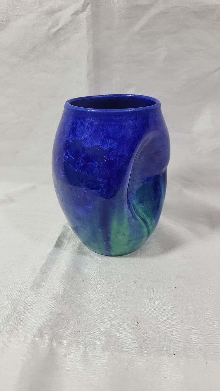 Studio Pottery Blue Crystalline Glazed Thumbprint Vase